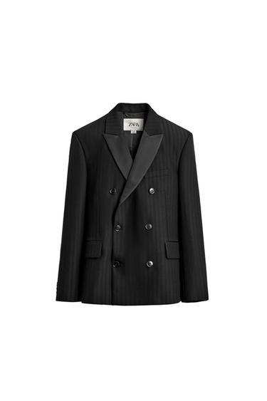 DOUBLE-BREASTED WOOL BLEND SUIT BLAZER - Black by Zara