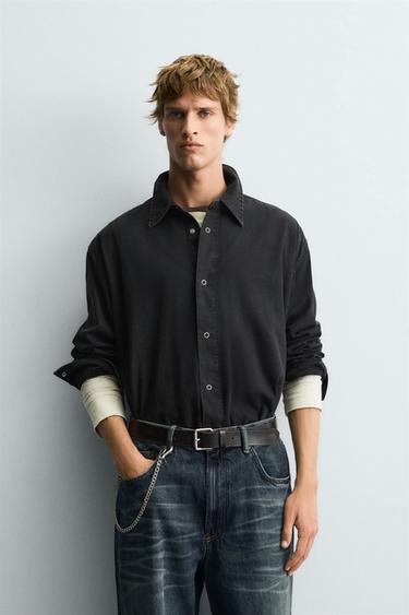 WASHED COTTON SHIRT - Black by Zara