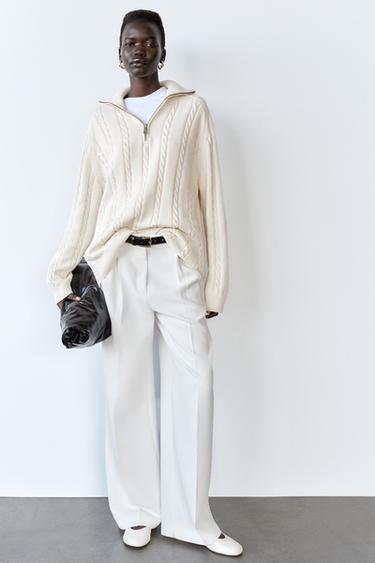 DARTED WIDE-LEG TROUSERS - Oyster-white by Zara - Image 0