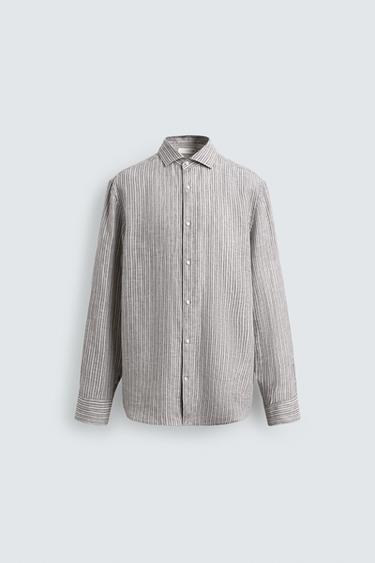 100% LINEN STRIPED SHIRT - striped by Zara