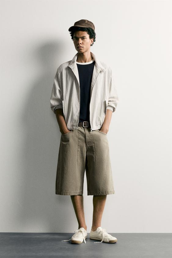 STRIPED FADED PRINT JORTS - camel by Zara - Image 0