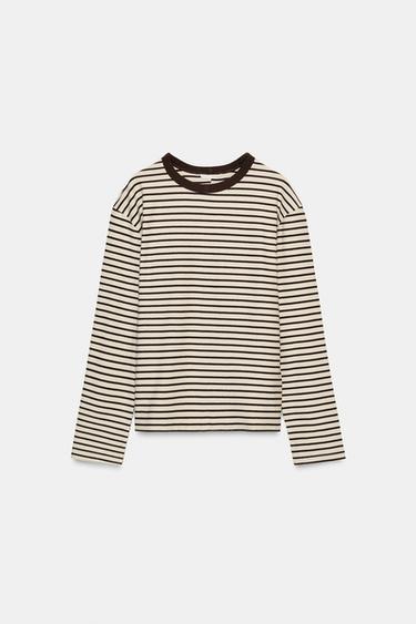 STRIPED LONG SLEEVE T-SHIRT - Brown Stripes by Zara