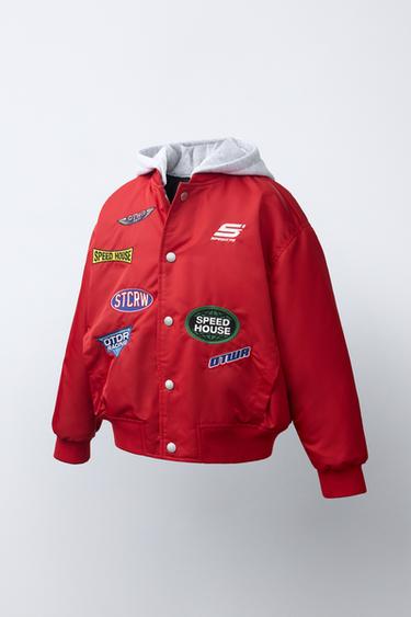 PATCH BOMBER JACKET WITH DETACHABLE HOOD - Red by Zara