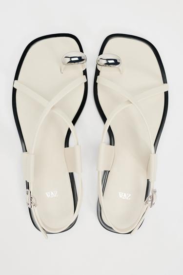 FLAT STRAPPY SANDALS WITH METAL ADORNMENT - White by Zara