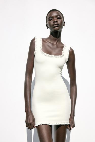SHORT DRESS WITH TRIM - Oyster-white by Zara