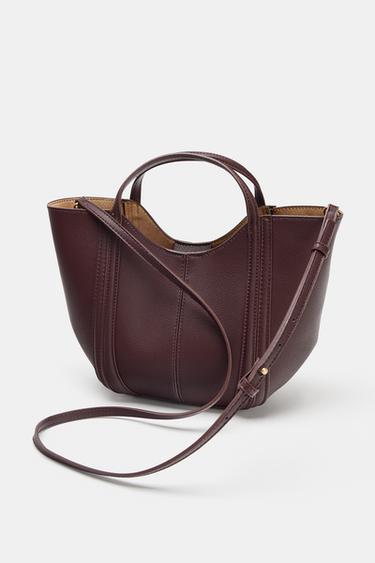 MINI CITY BAG WITH TOPSTITCHING - Burgundy Red by Zara