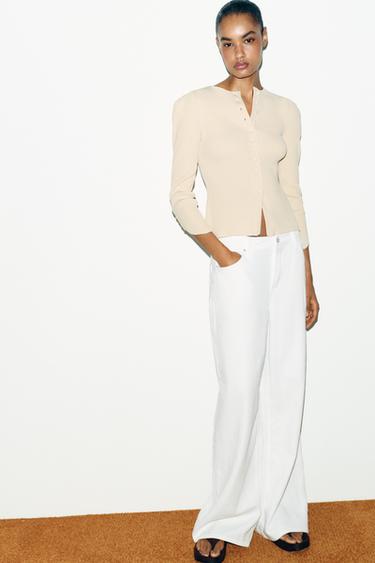 CARDIGAN WITH PUFF SLEEVES - Mid-ecru by Zara