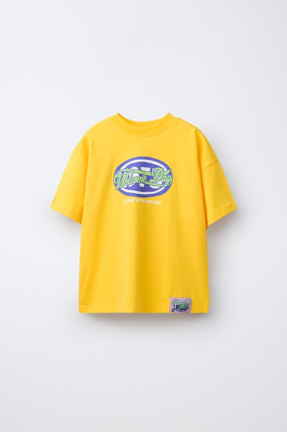 T-SHIRT WITH RAISED PRINT - Mustard by Zara - Image 0