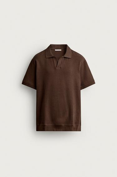REGULAR FIT VERTICAL TEXTURE POLO SHIRT - Brown by Zara