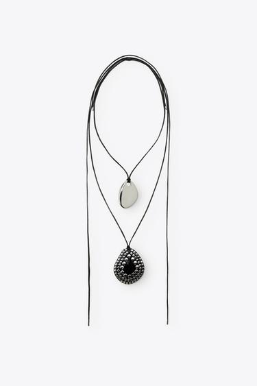 PACK OF 2 CORD NECKLACES WITH STUDS - Black by Zara