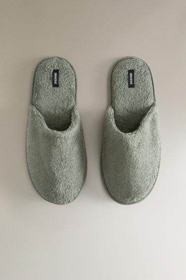 TERRY BATHROOM SLIPPERS - Khaki Green by Zara
