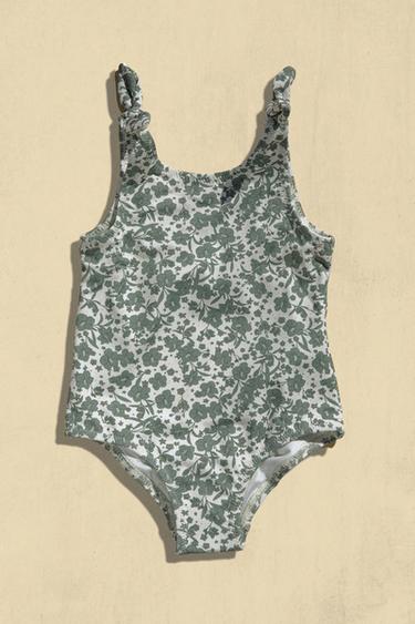 CHILDREN'S TROPICAL FLORAL BEACH SWIMSUIT - Ecru / Green by Zara
