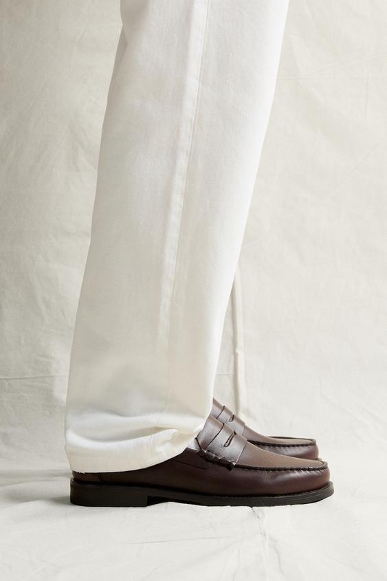 LEATHER PENNY LOAFERS - Brown by Zara - Image 0