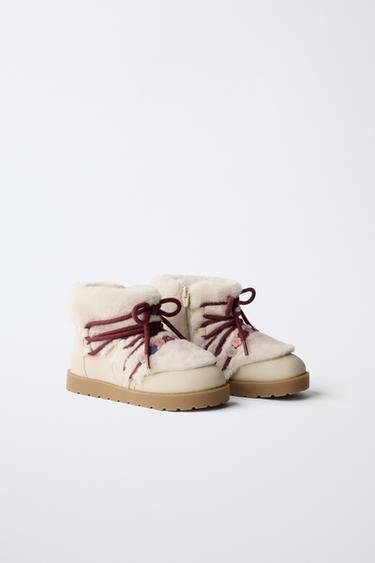 BEADED BOOTS WITH FAUX FUR - Ecru White by Zara