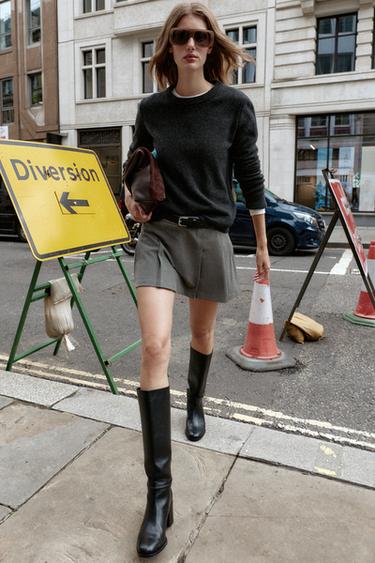 CASHMERE AND WOOL LONG SLEEVE JUMPER - Dark grey by Zara