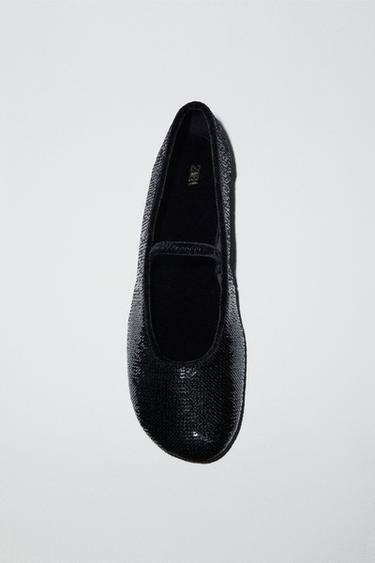 SEQUIN BALLET FLATS - Black by Zara