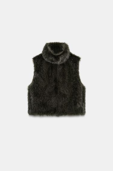 FAUX FUR GILET - Taupe grey by Zara