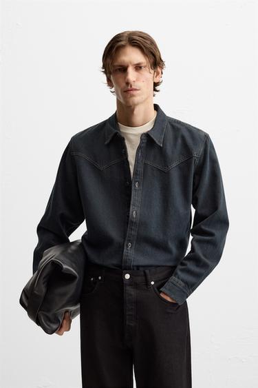 WESTERN DENIM SHIRT - Blue / Green by Zara
