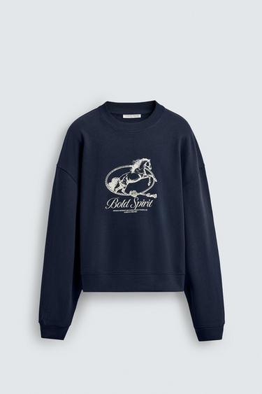 HORSE PRINT CREWNECK SWEATSHIRT - Navy blue by Zara