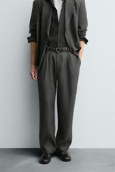 100% LINEN SUIT TROUSERS - Grey marl by Zara