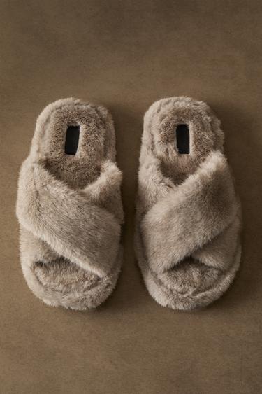 CRISS-CROSS FAUX FUR SANDALS - Grey by Zara - Image 0