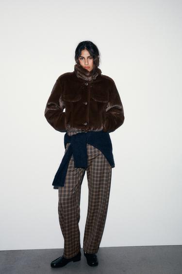 SHORT BOMBER JACKET WITH FAUX FUR - Dark tan by Zara
