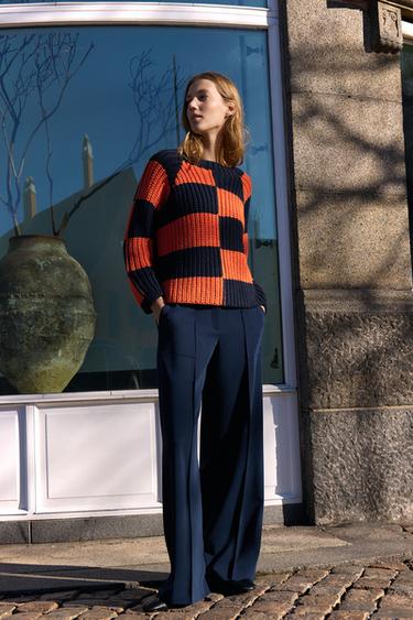 WIDE-LEG TROUSERS WITH DOUBLE WAISTBAND - Navy blue by Zara - Image 0