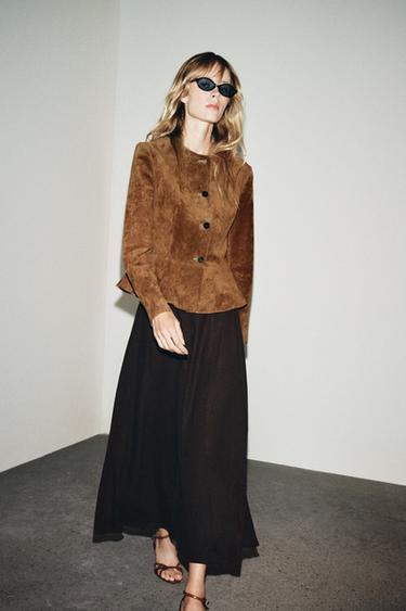 LINEN BLEND MIDI SKIRT - Brown by Zara - Image 0