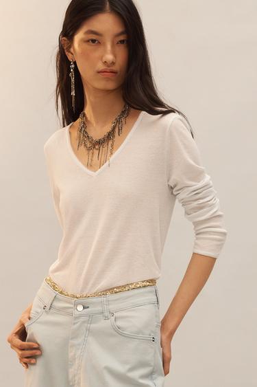 LIMITED EDITION V-NECK T-SHIRT - Light blue by Zara