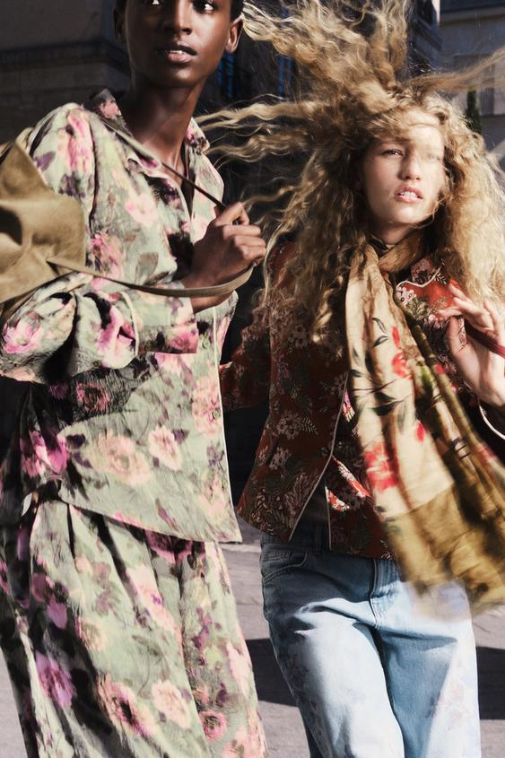 FLORAL PRINT MODAL SILK SCARF - Ecru by Zara - Image 0