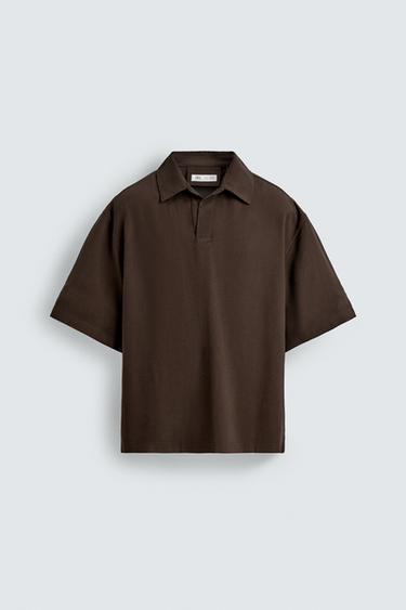 RELAXED FIT FLOWING POLO SHIRT - Brown by Zara