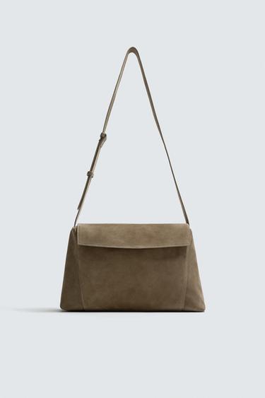 LEATHER CROSSBODY BAG L LIMITED EDITION - Khaki Green by Zara
