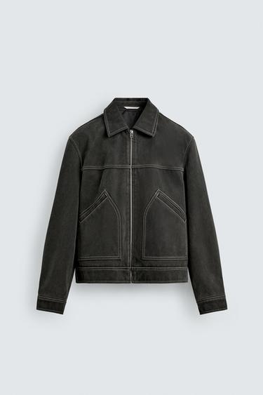 WASHED-EFFECT TOPSTITCHED JACKET - Dark grey by Zara