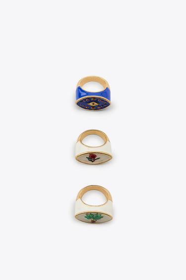 PACK OF 3 PALM TREE FLOWER RINGS - Golden by Zara - Image 0