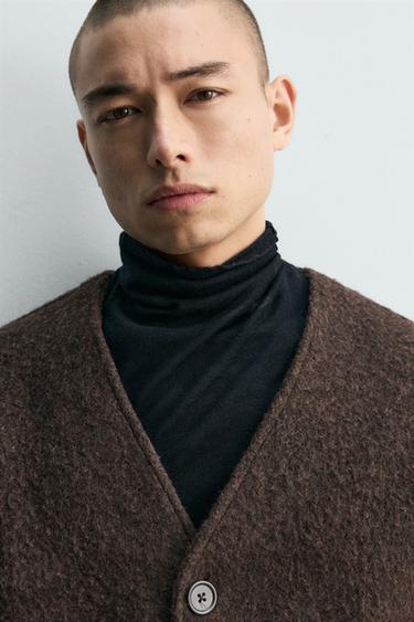 TEXTURED RELAXED FIT CARDIGAN - Dark brown by Zara