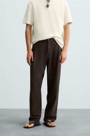 PLEATED FLOWING TROUSERS - Brown by Zara
