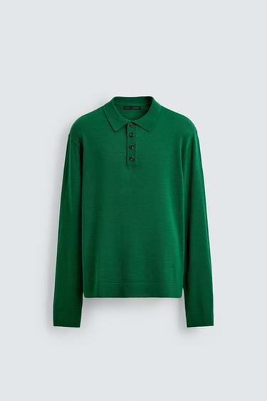 100% WOOL KNIT POLO SHIRT - Green by Zara