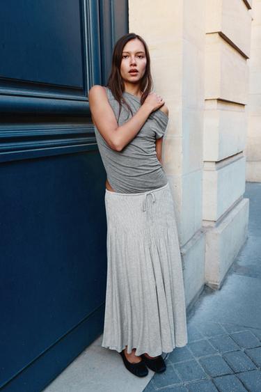 GATHERED MIDI SKIRT - Grey marl by Zara