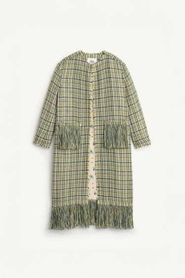 LIMITED EDITION FRINGED TEXTURED COAT - Green by Zara