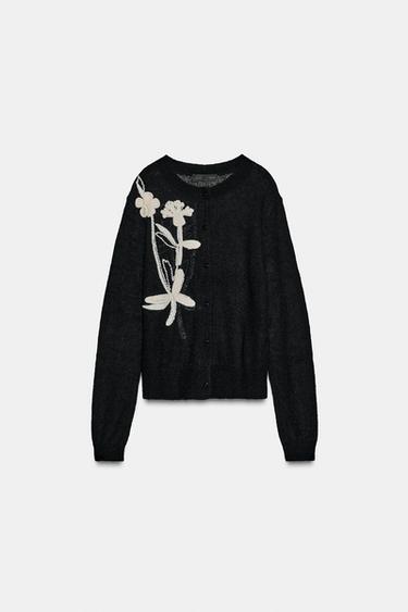 EMBROIDERED FLORAL CARDIGAN - Black by Zara - Image 0