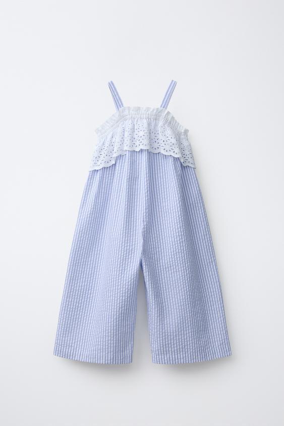 STRIPED JUMPSUIT WITH SWISS EMBROIDERY - Light blue by Zara - Image 0