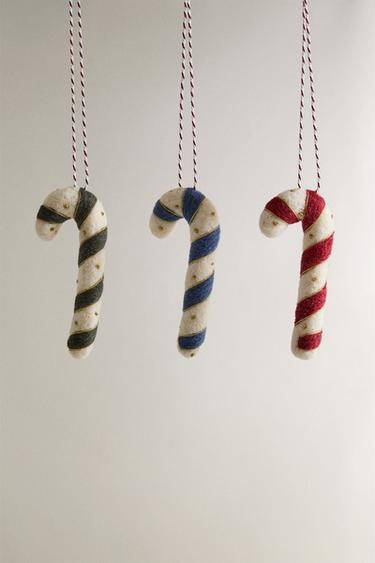 PACK OF FELT CANDY CANE CHRISTMAS TREE DECORATIONS (PACK OF 3) - Multicoloured by Zara