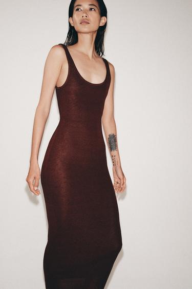 RUSTIC MIDI DRESS - Brown by Zara