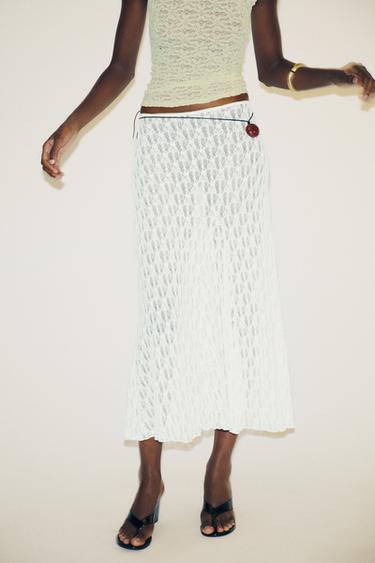 FLARED LACE MAXI SKIRT - White by Zara