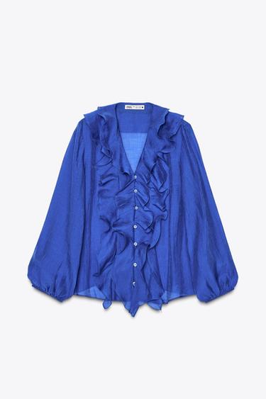 ZW COLLECTION RUFFLED SHIRT - Electric blue by Zara