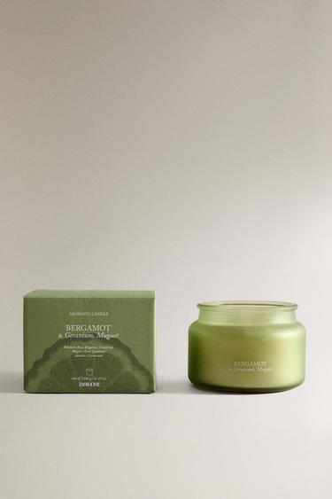(240 G) BERGAMOT & GERANIUM, MUGUET SCENTED CANDLE - Green / Grass by Zara - Image 0