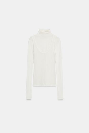 HIGH NECK LAYERED T-SHIRT - Ecru by Zara