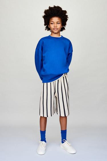 TEXTURED STRIPED KNIT BERMUDA SHORTS - Ecru by Zara