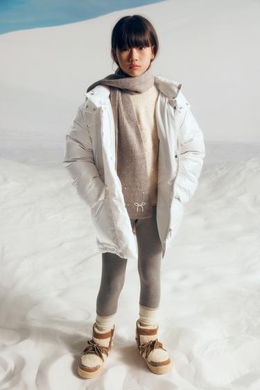 KNIT SCARF WITH FAUX PEARLS - Brown marl by Zara