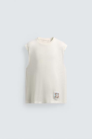 COTTON - LINEN PATCH TANK TOP - White by Zara